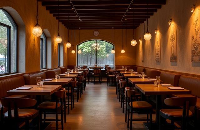 Cozy interior of Garam Bowl cafe with seating and warm lighting